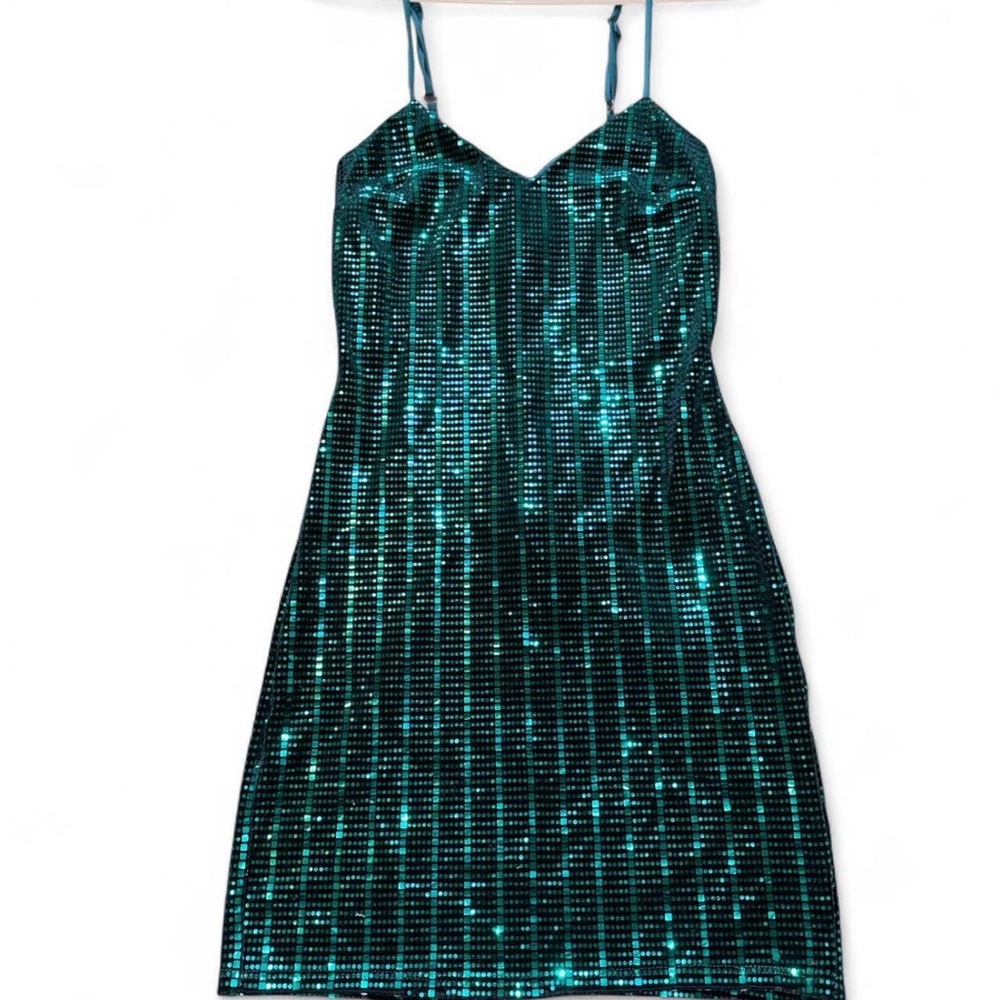 mega line blue sequin sparkly mini dress